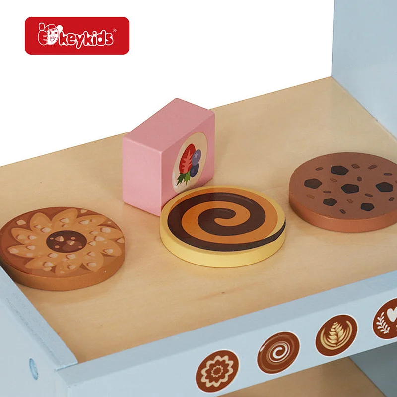 Toddler Pretend Mini Wooden Coffee Shop Toy with Play Food W10A290